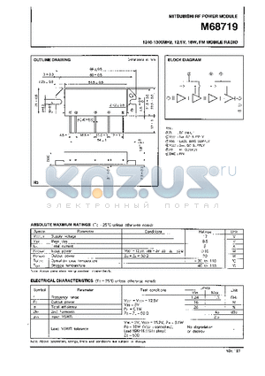 M68719 datasheet - 1240-1300MHz, 12.5V, 16W, FM MOBILE RADIO