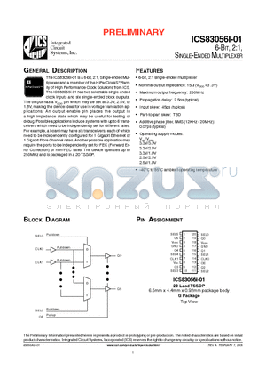 ICS83056AI01 datasheet - 6-BIT, 2 : 1, SINGLE-ENDED MULTIPLEXER