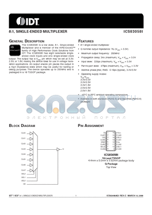 ICS83058AGILFT datasheet - 8:1, SINGLE-ENDED MULTIPLEXER