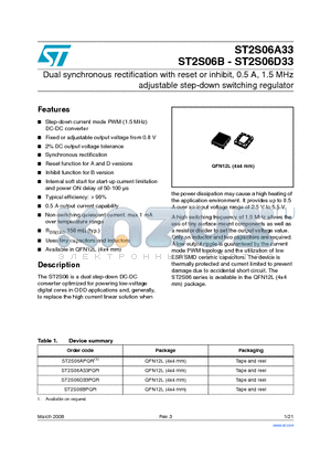 ST2S06BPQR datasheet - Dual synchronous rectification with reset or inhibit, 0.5 A, 1.5 MHz adjustable step-down switching regulator
