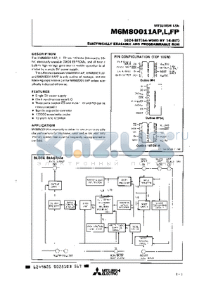 M6M80011AP datasheet - 1024 BIT ELECTRICALLY ERASABLE AND PROGRAMMABLE ROM