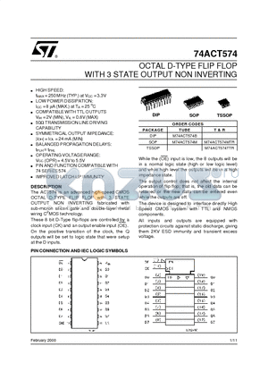 M74ACT574B datasheet - OCTAL D-TYPE FLIP FLOP WITH 3 STATE OUTPUT NON INVERTING