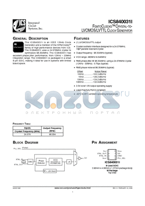 ICS840031AMIT datasheet - FEMTOCLOCKS CRYSTAL-TO LVCMOS/LVTTL FREQUENCY SYNTHESIZER