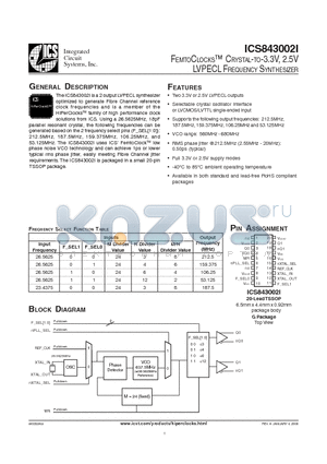 ICS843002I datasheet - FEMTOCLOCKS-TM  CRYSTAL-TO-3.3V, 2.5V LVPECL FREQUENCY SYNTHESIZER