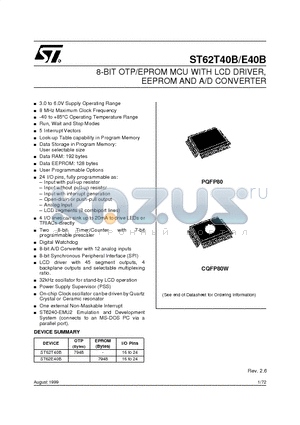 ST62E40B datasheet - 8-BIT OTP/EPROM MCU WITH LCD DRIVER, EEPROM AND A/D CONVERTER