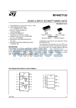 M74HCT132M1R datasheet - QUAD 2-INPUT SCHMITT NAND GATE