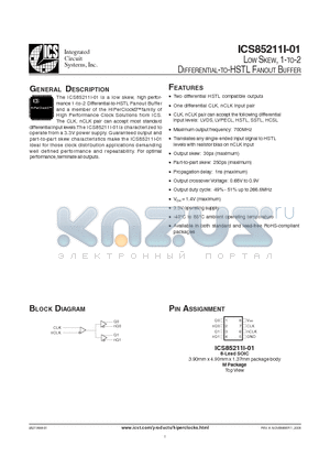 ICS85211AMI-01 datasheet - LOW SKEW, 1-TO-2 DIFFERENTIAL-TO-HSTL FANOUT BUFFER