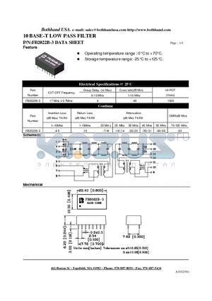 FB2022B-3 datasheet - 10 BASE-T LOW PASS FILTER