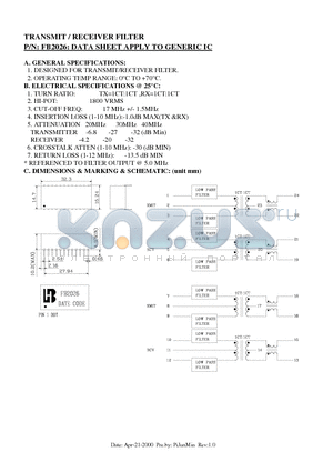 FB2026 datasheet - TRANSMIT / RECEIVER FILTER