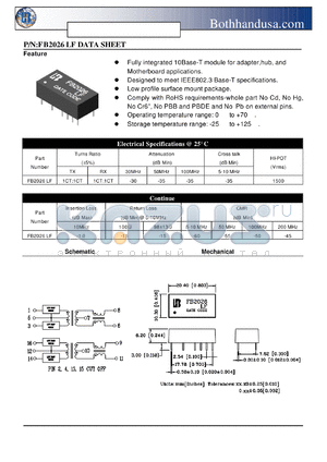 FB2026LF datasheet - 10 BASE-T INTERFACE MODULE