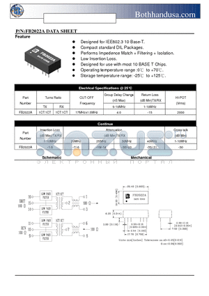 FB2022A datasheet - 10 Base-T DUAL INTERFACE MODULES TRANSFORMERS & FILTERS