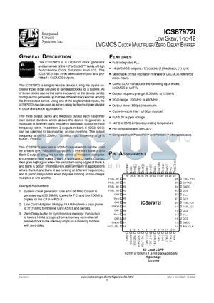 ICS87972DYIT datasheet - LOW SKEW, 1-TO-12 LVCMOS CLOCK MULTIPLIER/ZERO DELAY BUFFER