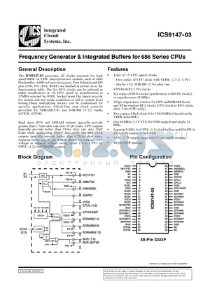 ICS9147F-03 datasheet - Frequency Generator & Integrated Buffers for 686 Series CPUs