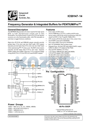 ICS9147F-14 datasheet - Frequency Generator & Integrated Buffers for PENTIUM/ProTM