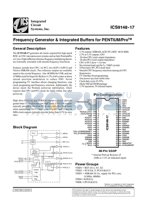 ICS9148-17 datasheet - Frequency Generator & Integrated Buffers for PENTIUM/ProTM