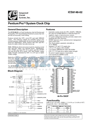 ICS9148-02 datasheet - Pentium/ProTM System Clock Chip