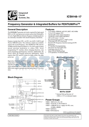 ICS9148YF-17-T datasheet - Frequency Generator & Integrated Buffers for PENTIUM/ProTM