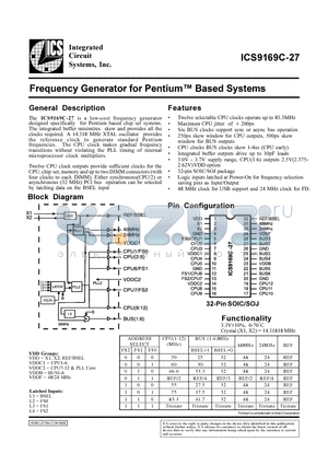 ICS9169CJ-27 datasheet - Frequency Generator for Pentium  Based Systems