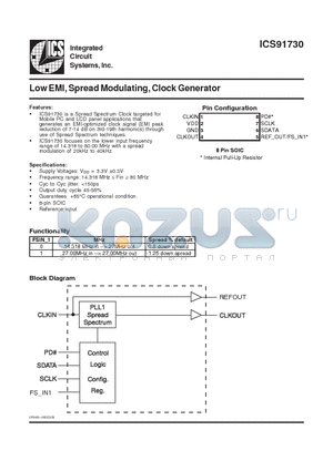 ICS91730YMLF-T datasheet - Low EMI, Spread Modulating, Clock Generator
