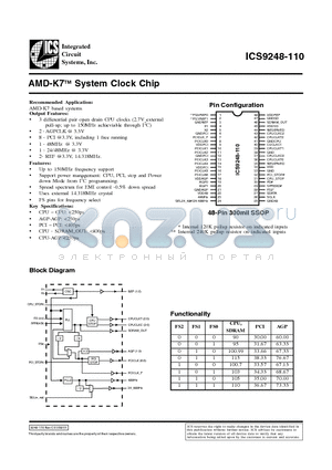 ICS9248-110 datasheet - AMD-K7TM System Clock Chip