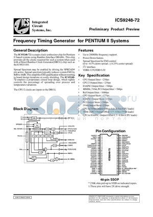ICS9248-72 datasheet - Frequency Timing Generator for PENTIUM II Systems