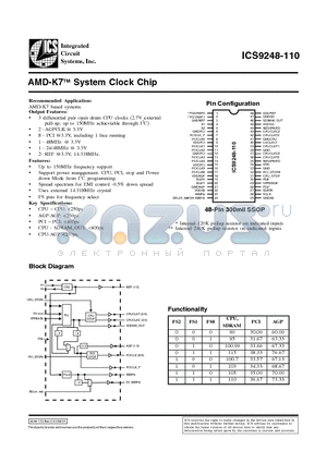 ICS9248YF-110 datasheet - AMD-K7TM System Clock Chip