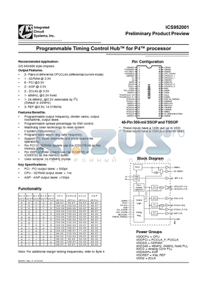 ICS952001 datasheet - Preliminary Product Previes