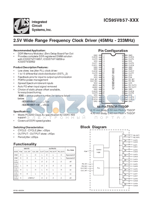 ICS95V857AGLF-T datasheet - 2.5V Wide Range Frequency Clock Driver (45MHz - 233MHz)