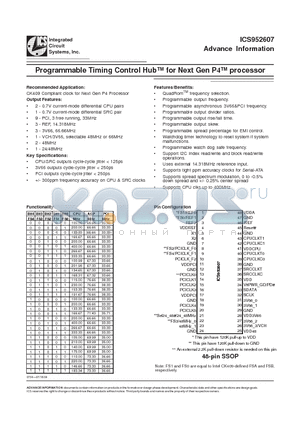 ICS952607 datasheet - Programmable Timing Control Hub for Next Gen P4 processor