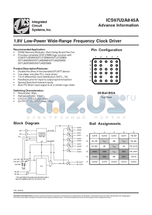 ICS97U2A845AHLF-T datasheet - 1.8V Low-Power Wide-Range Frequency Clock Driver