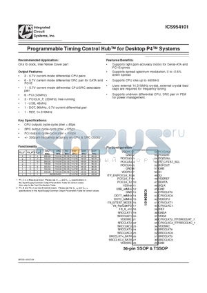 ICS954101 datasheet - Programmable Timing Control Hub for Desktop P4 Systems