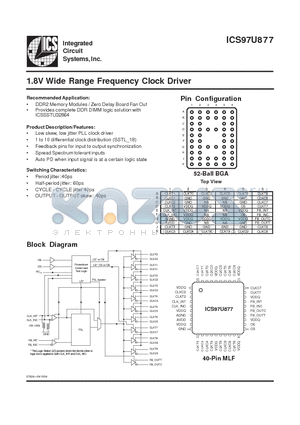 ICS97U877 datasheet - 1.8V Wide Range Frequency Clock Driver