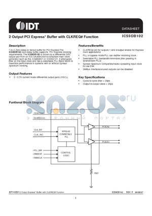 ICS9DB102 datasheet - 2 Output PCI Express Buffer with CLKREQ Function