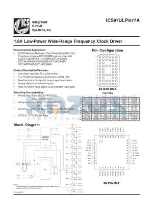 ICS97ULP877AKLF-T datasheet - 1.8V Low-Power Wide-Range Frequency Clock Driver