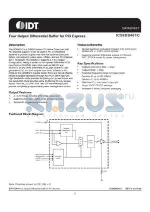 ICS9DB401CFLFT datasheet - Four Output Differential Buffer for PCI Express