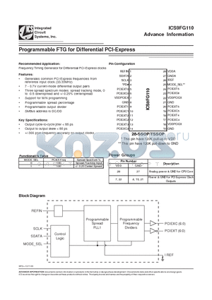 ICS9FG110 datasheet - Programmable FTG for Differential PCI-Express