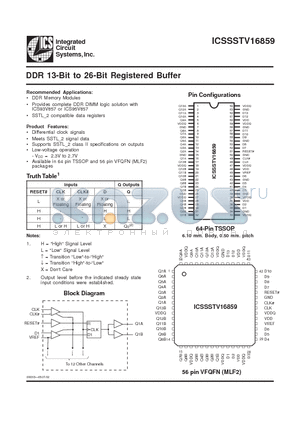 ICSSSTV16859YG-T datasheet - DDR 13-Bit to 26-Bit Registered Buffer