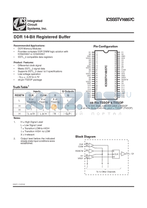 ICSSSTV16857CG-T datasheet - DDR 14-Bit Registered Buffer