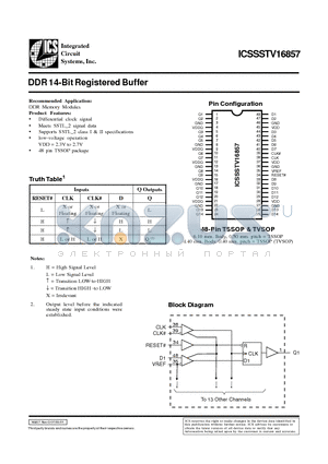 ICSSSTV16857YG-T datasheet - DDR 14-Bit Registered Buffer
