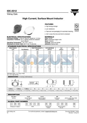 IDC-2512_05 datasheet - High Current, Surface Mount Inductor
