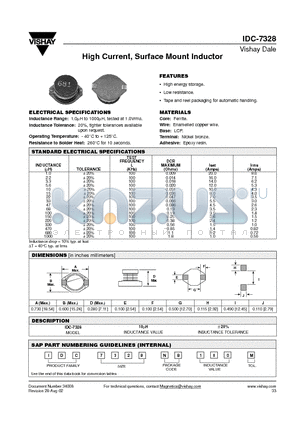 IDC-7328 datasheet - High Current, Surface Mount Inductor