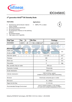 IDC04S60C datasheet - 2nd generation thinQ SiC Schottky Diode