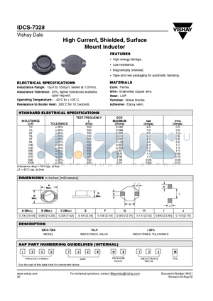 IDCS-7328 datasheet - High Current, Shielded, Surface Mount Inductor