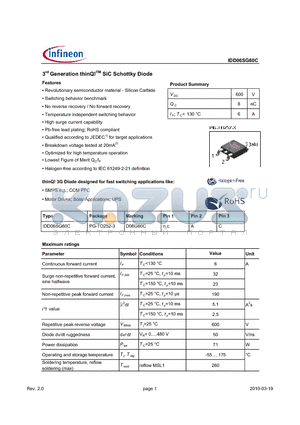 IDD06SG60C datasheet - 3rd Generation thinQ!TM SiC Schottky Diode