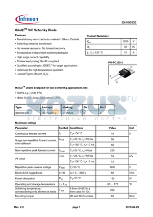 IDH10S120 datasheet - thinQ!TM SiC Schottky Diode