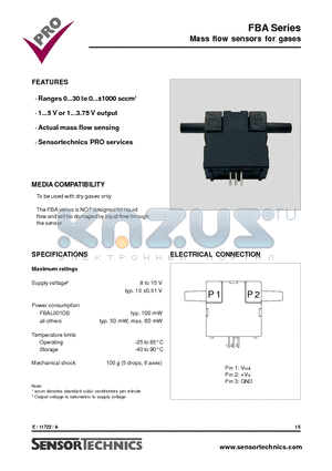 FBAL001DB datasheet - Mass flow sensors for gases