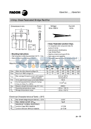 FBI4K7M1 datasheet - 4 Amp. Glass Passivated Bridge Rectifier