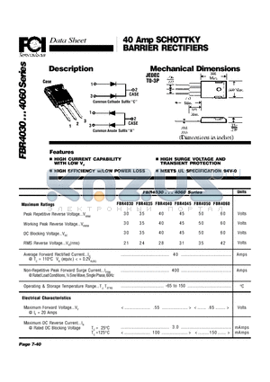 FBR4050 datasheet - 40 Amp SCHOTTKY BARRIER RECTIFIERS