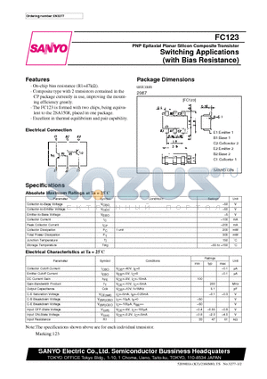 FC123 datasheet - PNP Epitaxial Planar Silicon Composite Transistor Switching Applications (with Bias Resistance)