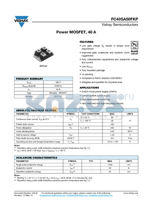 FC40SA50FK datasheet - Power MOSFET, 40 A